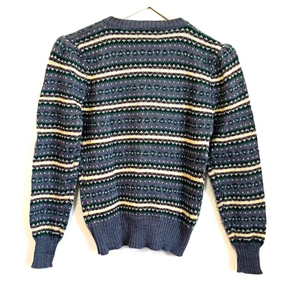 Vintage Grand Isle Nordic Womens Cardigan Sweater Size L Gray Fair Isle Cabin - Picture 2 of 7